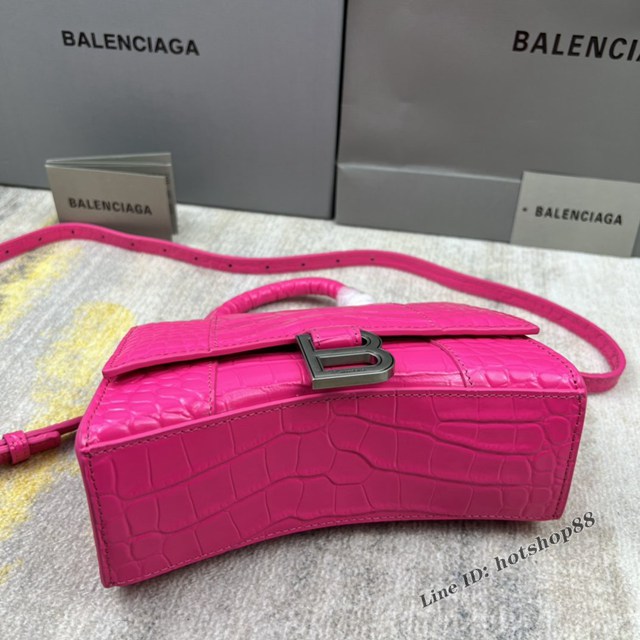 Balenciaga專櫃爆款玫紅xs號鱷魚紋Hourglass沙漏包 巴黎世家頂級原單手提肩背包 款號：8896 fyj1226